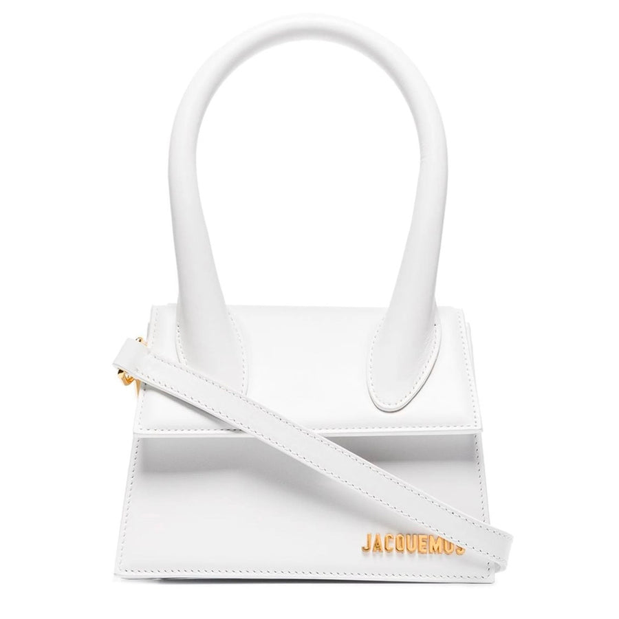 Jacquemus – Chiquito Moyen Leather Shoulder Bag – Front packshot, white bag with gold logo