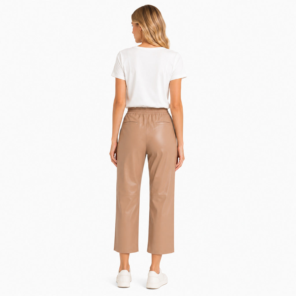 Pinko – brown leather capri trousers with straight legs – back view shows waistband and pockets