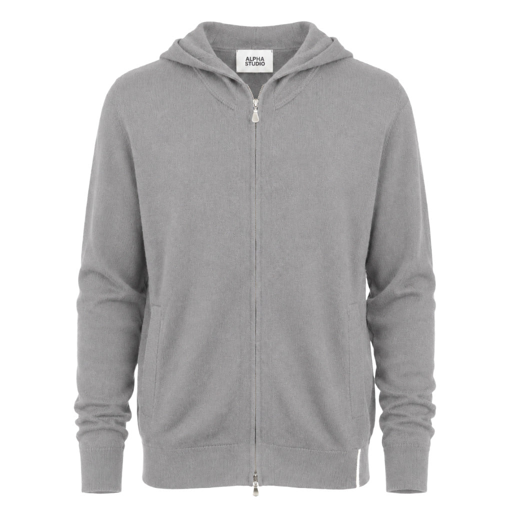 Alpha Studio – Geelong wool zip hoodie in grey – front flat lay