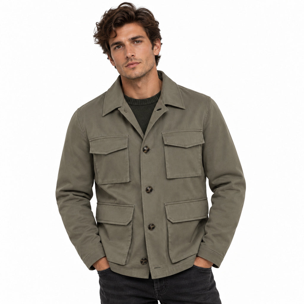 Moorer – Mitia Jacket – Model wearing military green jacket, front view