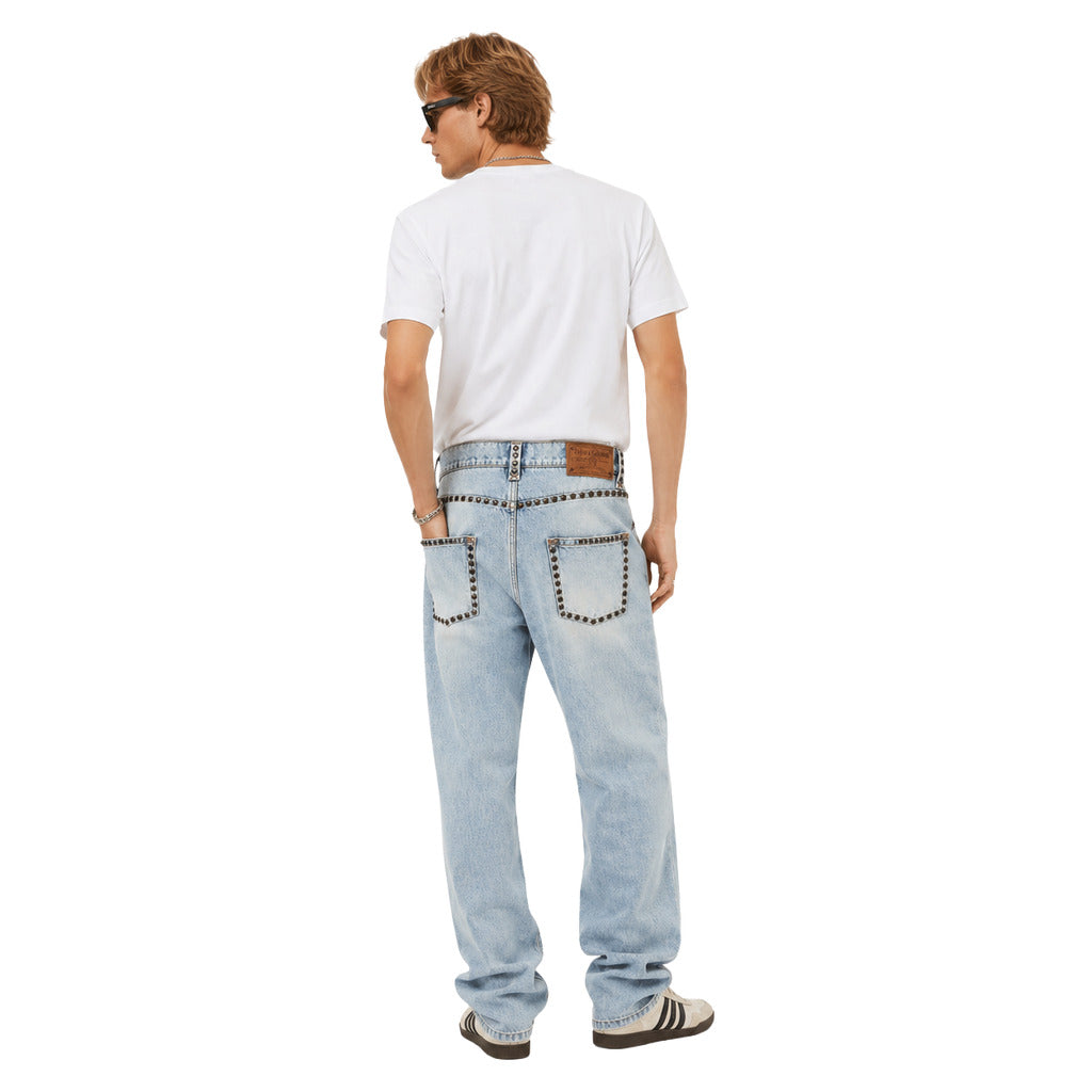 Dolce & Gabbana – light blue studded denim trousers – rear view showing studded pockets