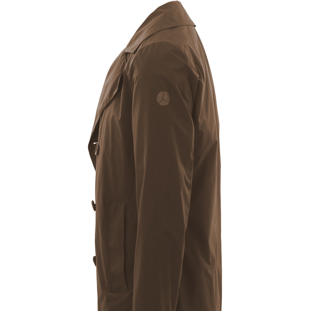People Of Shibuya – Teshio Trench Coat – Brown side view with sleeve emblem
