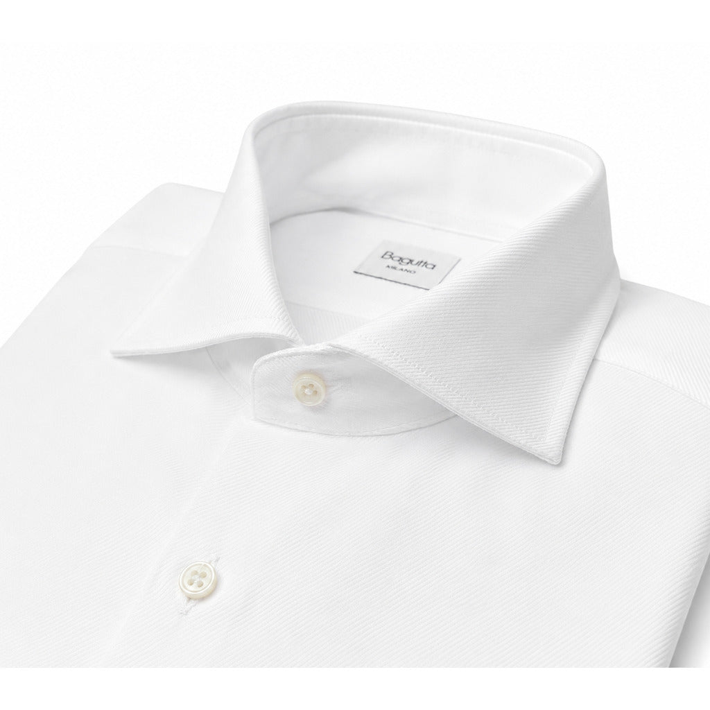 Bagutta – Brando slim-fit white shirt – close-up of pointed collar and fine fabric texture