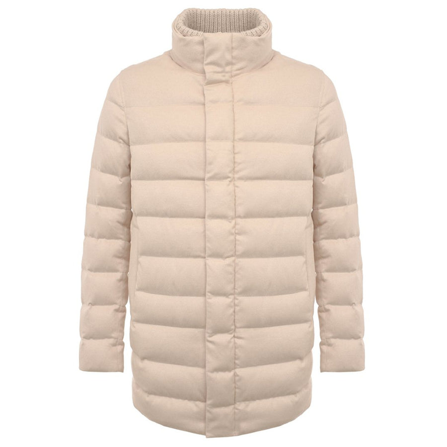 Herno – Cashmere Down Jacket – front-facing beige jacket on a plain background