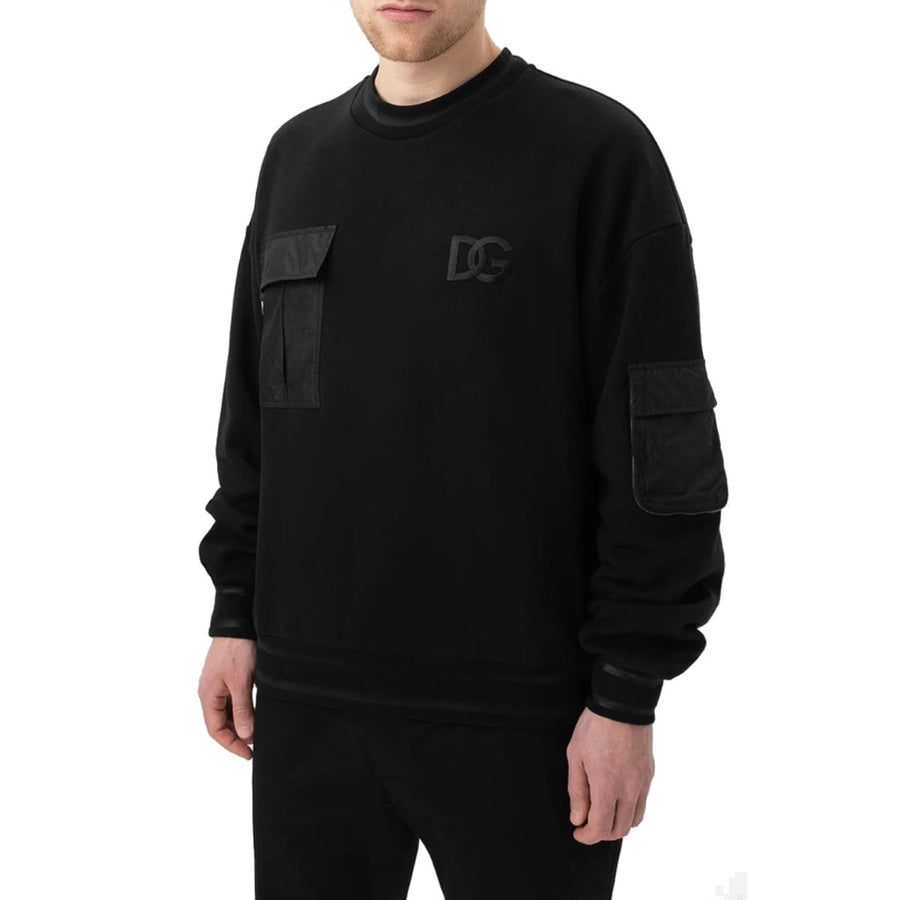 Dolce & Gabbana – black multi-pocket sweatshirt – front view showing chest and sleeve pockets