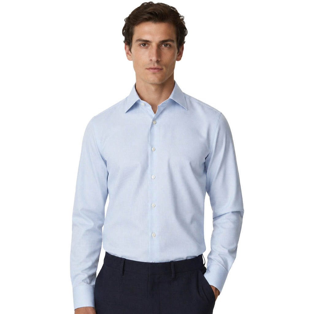 Bagutta – light blue checked shirt – front view worn by a model