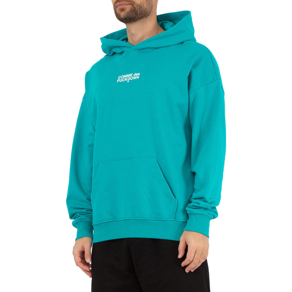 Comme Des Fuckdown Logo-Print Green Cotton Hoodie