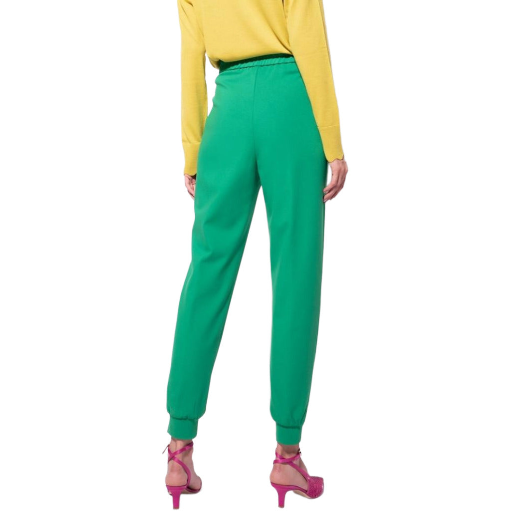 Pinko – Paulette green tapered trousers – Back view showing elasticated waistband and ankle cuffs