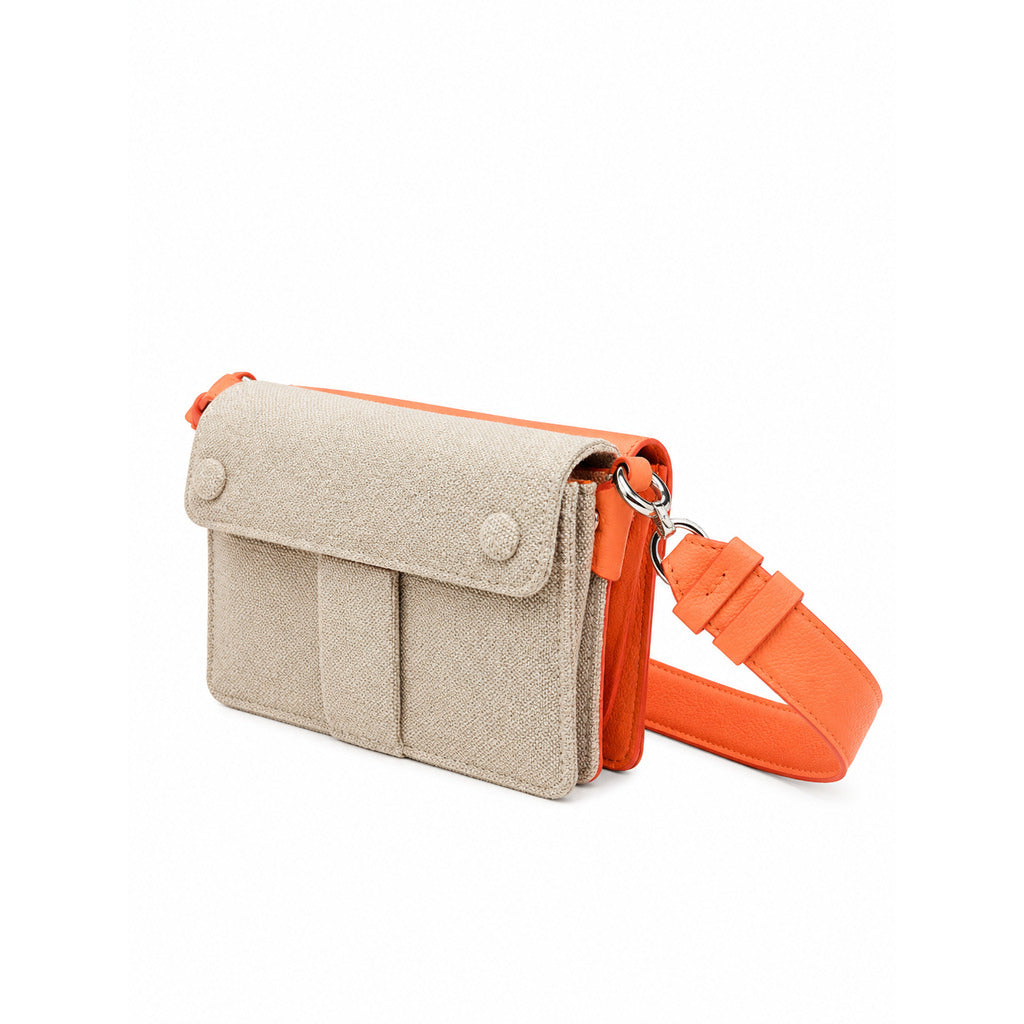 Maison Margiela – New Lock Horizontal 2WAY orange shoulder bag – Rear view with beige textured panels