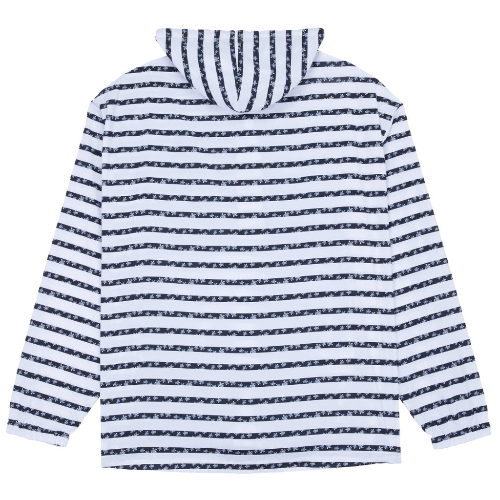 Vilebrequin – Striped Turtle Round Micro white hooded jacket – back flat lay with striped hood