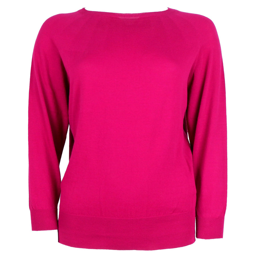 Alpha Studio – Boat-Neck Sweater in Magenta – Front view of fuchsia sweater with long sleeves