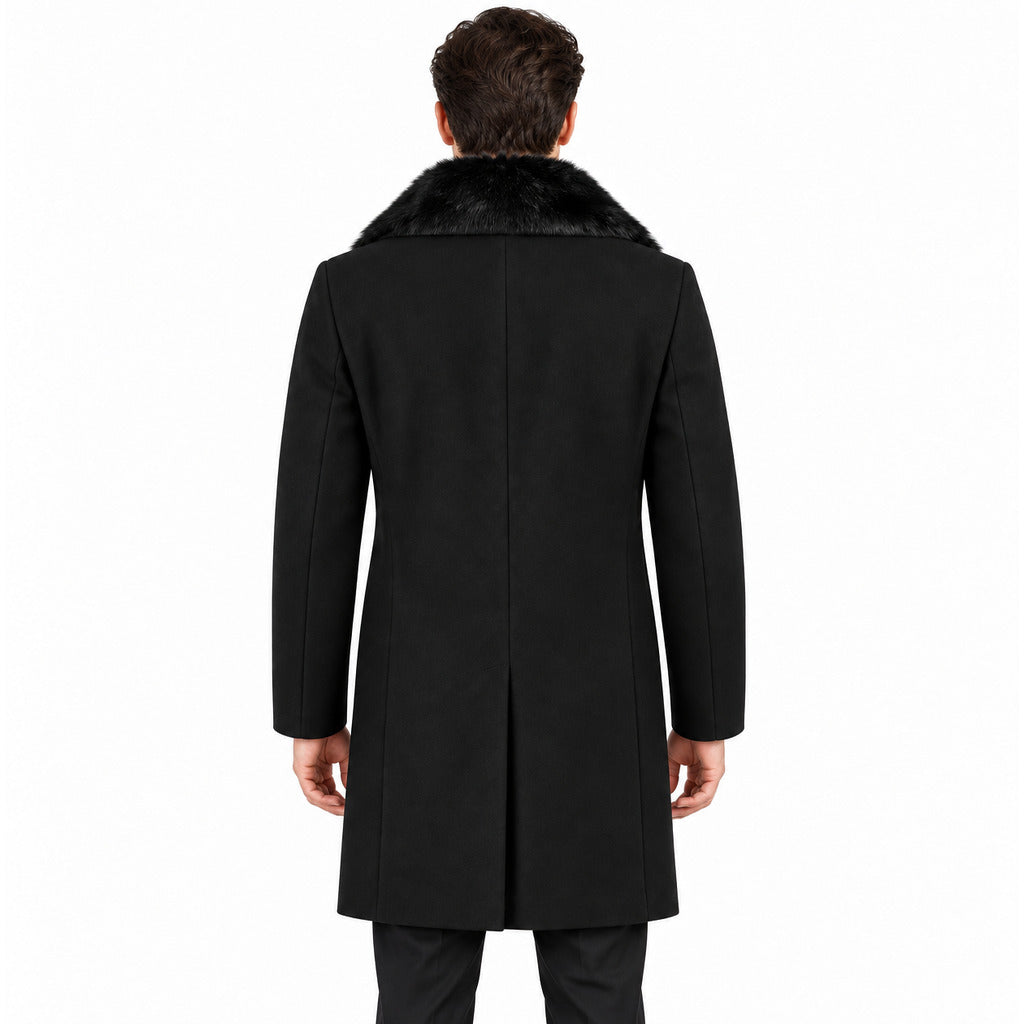 Hogan – Double-Breasted Cotton Coat in Black – back view worn by model