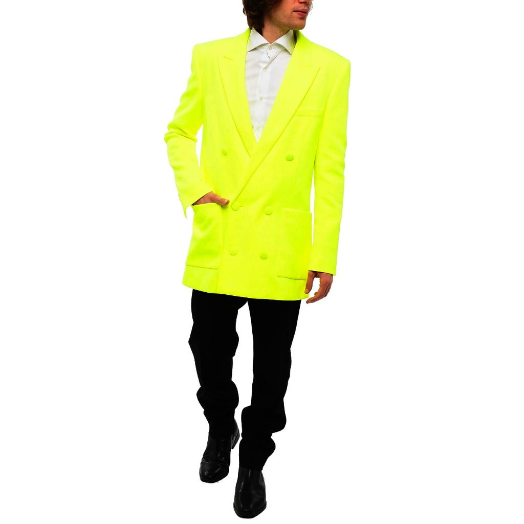 Balmain Double-Breasted Blazer in Fluorescent Yellow
