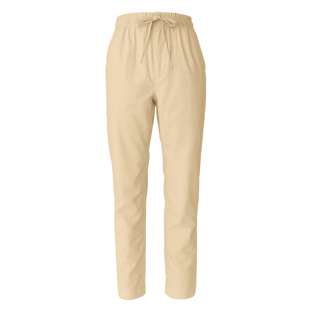 Alpha Studio – beige drawstring trousers – front full-length packshot with elasticated waist