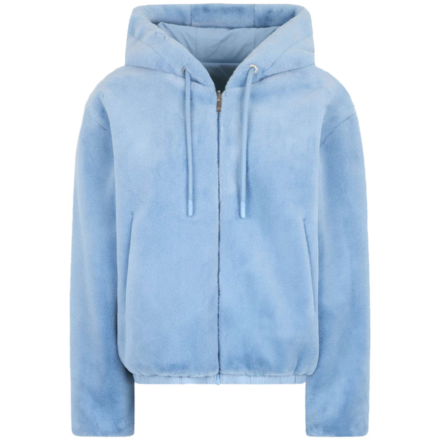 Moose Knuckles – Eaton Bunny 2 Reversible Jacket – Light blue fleece front packshot with hood and zip