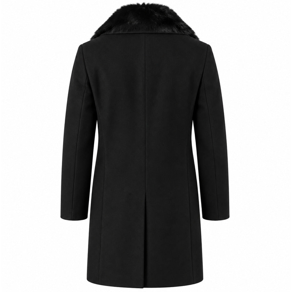 Hogan – Double-Breasted Cotton Coat in Black – back packshot showing fur collar and seam