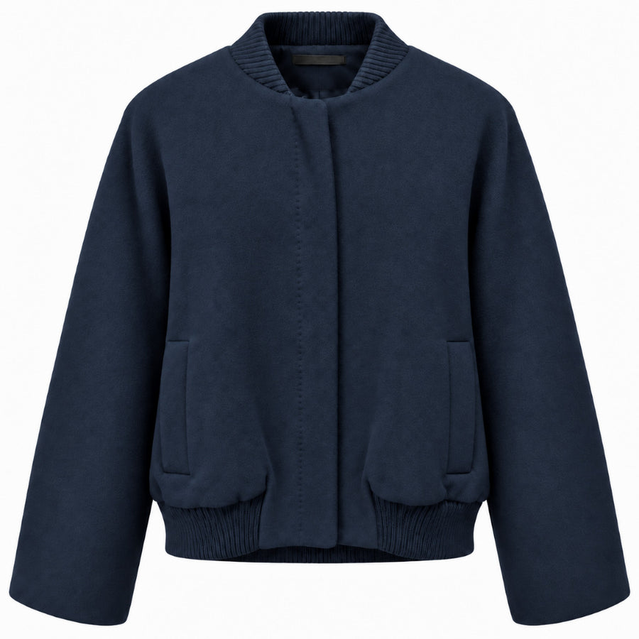 Loro Piana Tessuto – Capolavoro Bomber Jacket in Virgin Wool – Navy front packshot with ribbed collar