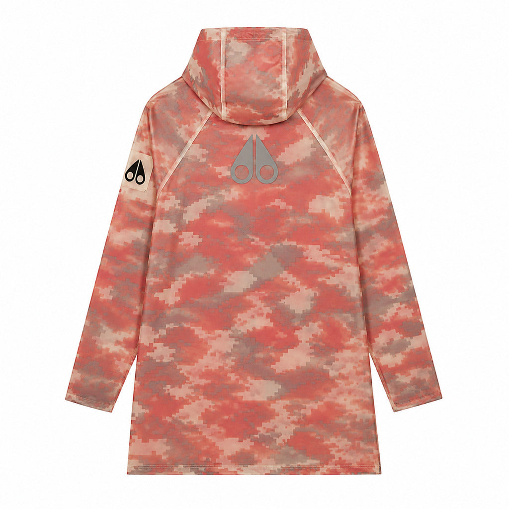 Moose Knuckles – Yoho camouflage rain jacket – flat back view showing hood and logo