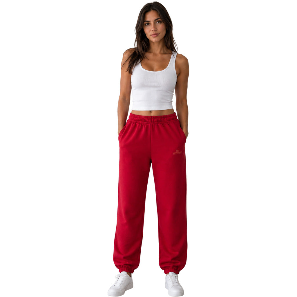 Parajumpers – Krizia tapered red trousers – Front view on model with pockets and elasticated cuffs