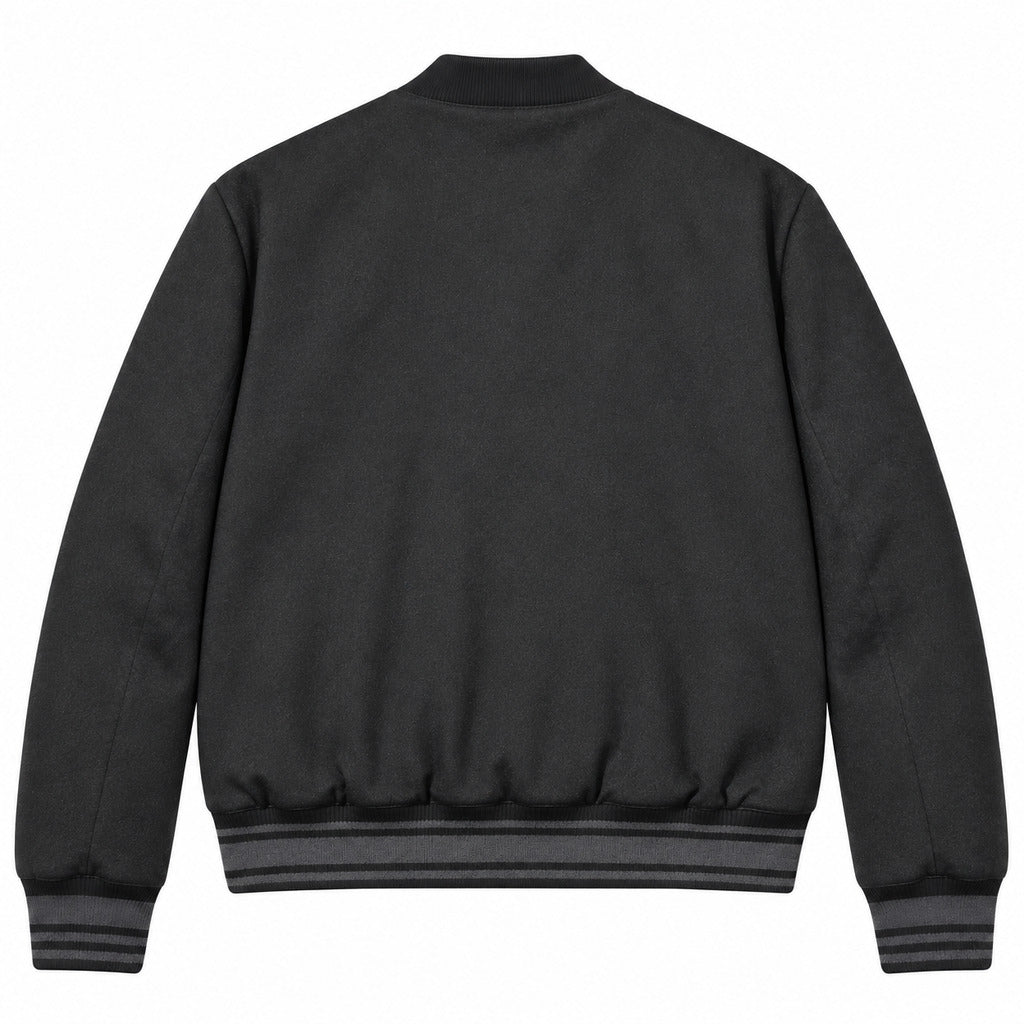 Dolce & Gabbana – black cashmere bomber jacket – back flat lay with striped ribbed hem