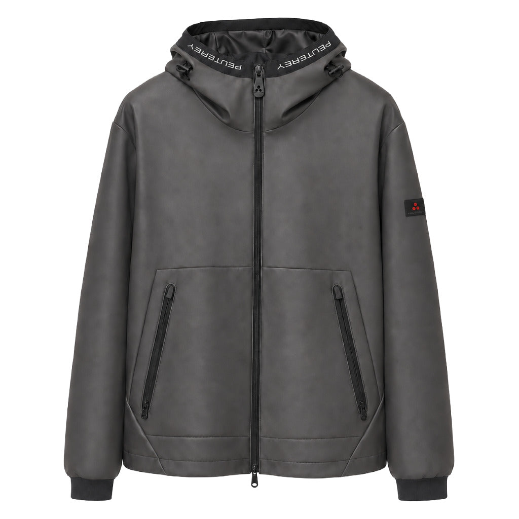 Peuterey – grey hooded windbreaker jacket – front-facing flat product view with zip pockets