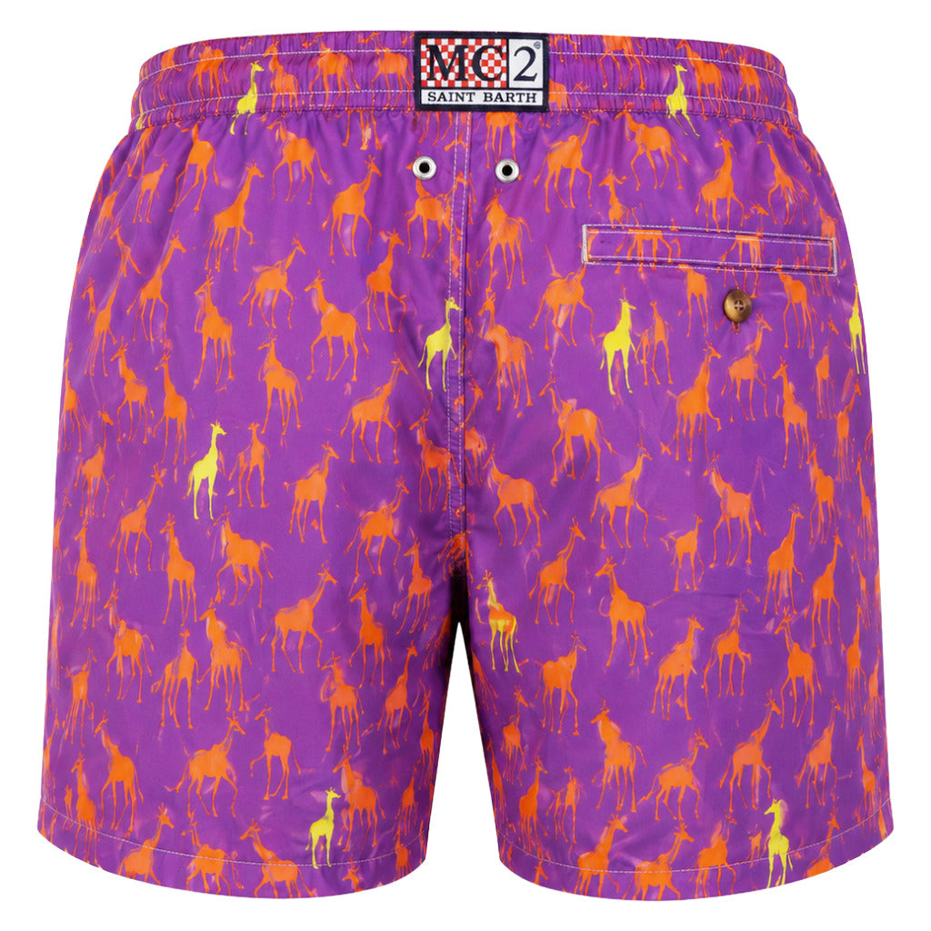 Mc2 Saint Barth – Giraffe Safari swim trunks – back view with label and pocket