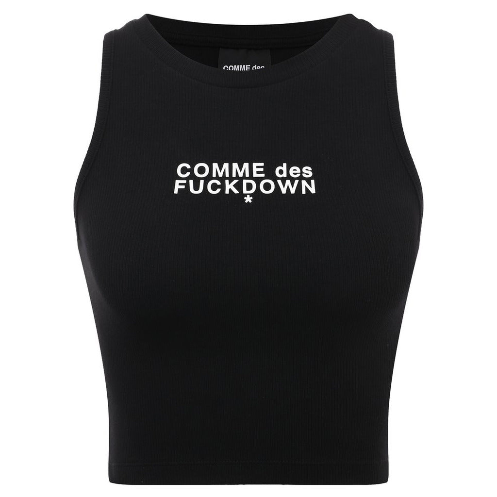 Comme Des Fuckdown Black Ribbed Cotton Cropped Top