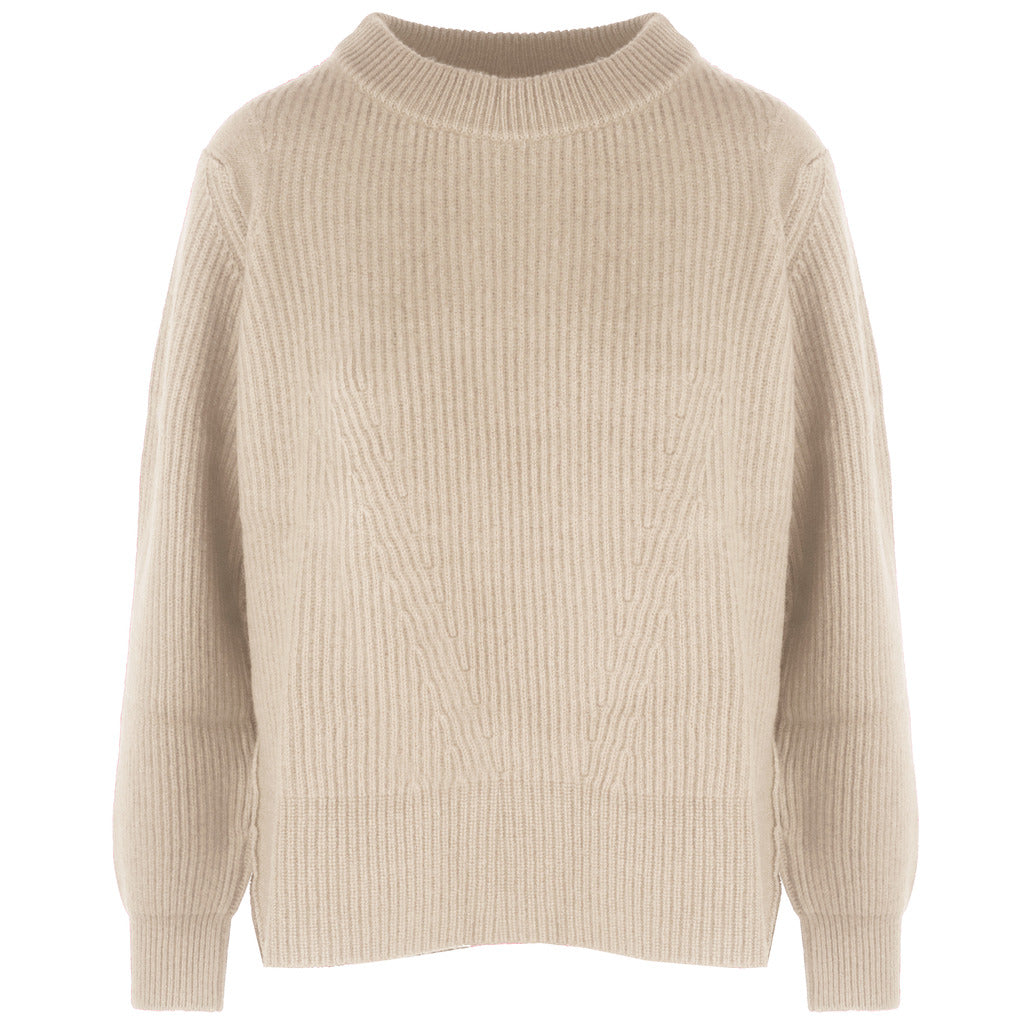 Malo – Cashmere Crew-Neck Sweater in Brick – front packshot in beige ribbed knit