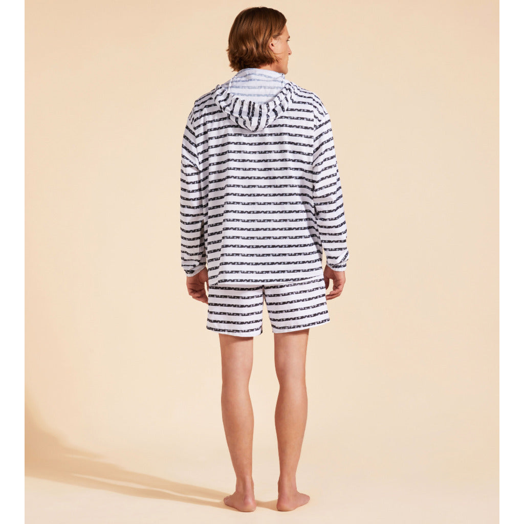 Vilebrequin – Striped Turtle Round Micro white hooded jacket – model showing the back
