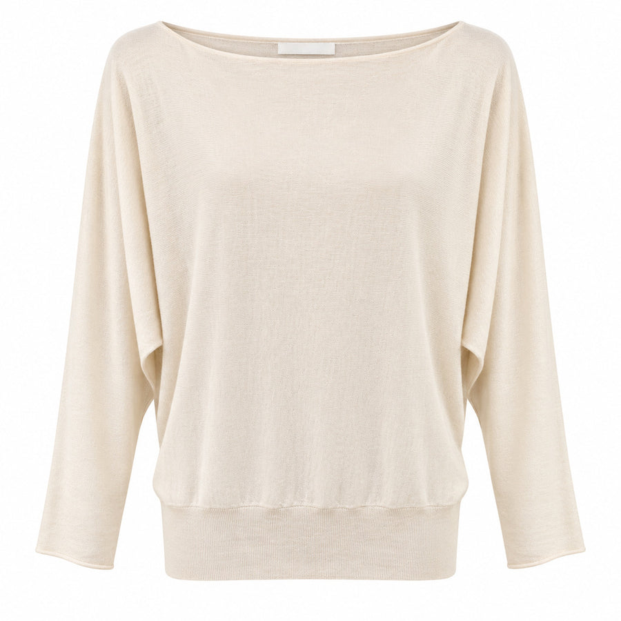 Anna Molinari – beige wool boat-neck sweater – front packshot showing wide neckline and loose sleeves