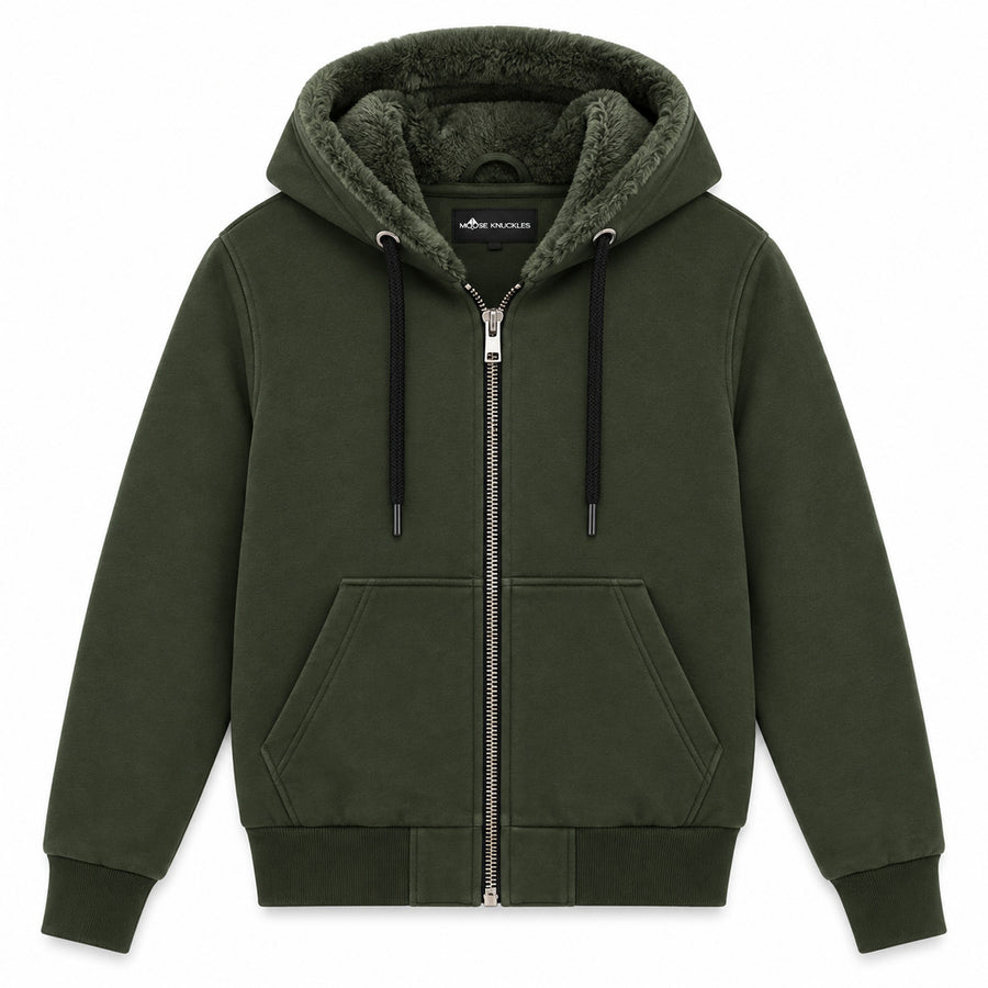 Moose Knuckles – Funny green fleece-lined hooded sweatshirt – front flat lay
