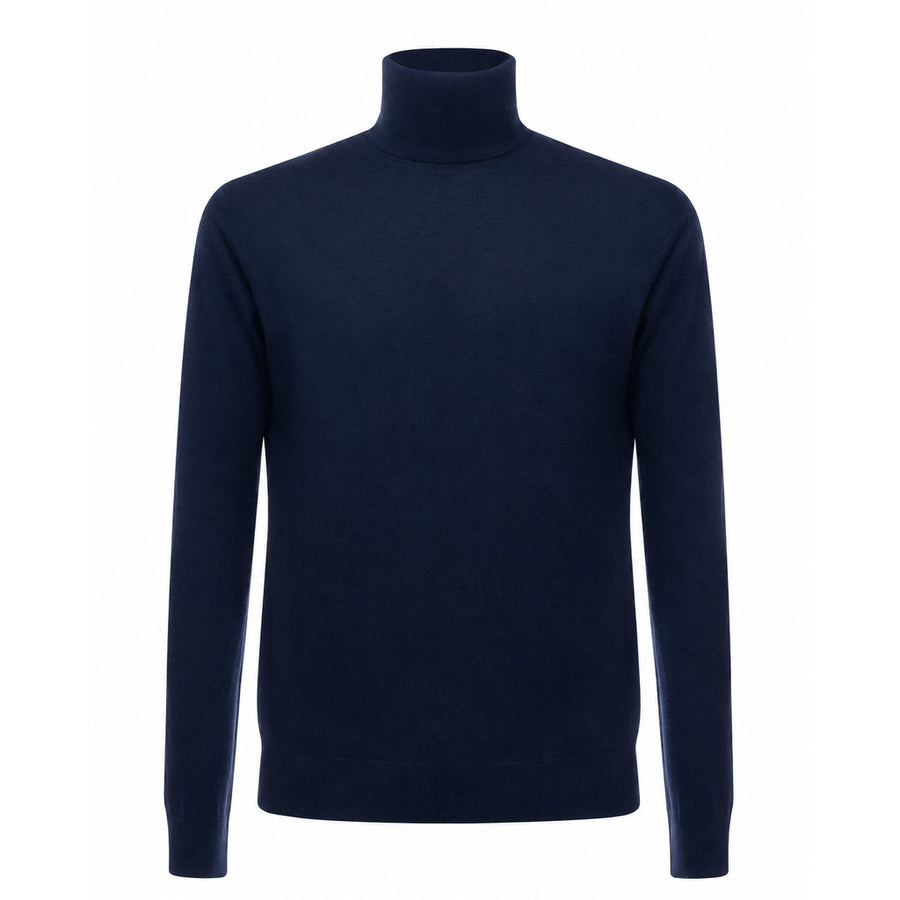 Alpha Studio – navy wool turtleneck sweater – front-facing product packshot on white