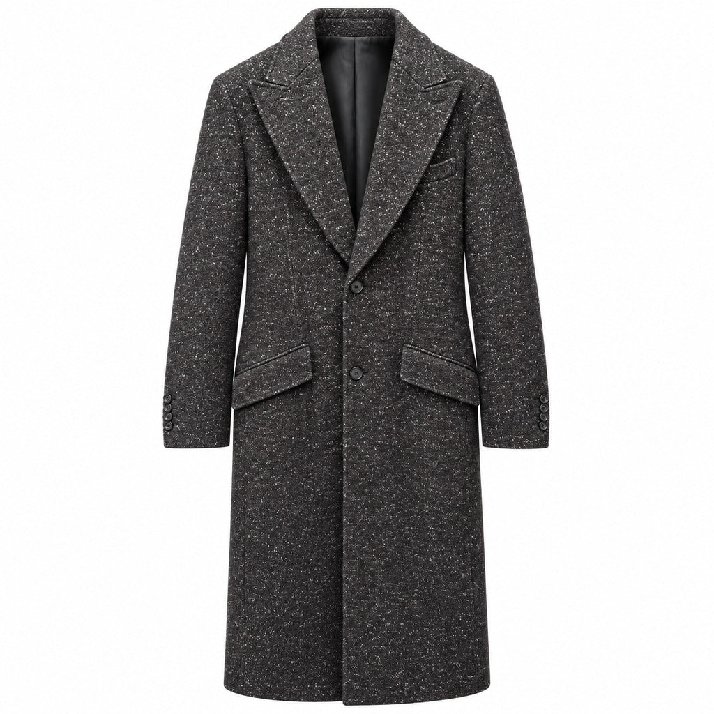 Dolce & Gabbana – black tweed coat – front-facing flat view with notched lapels