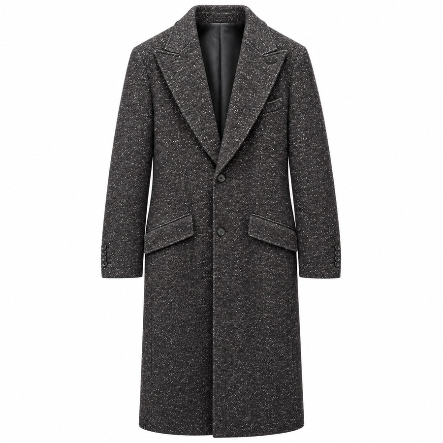 Dolce & Gabbana – black tweed coat – front-facing flat view with notched lapels