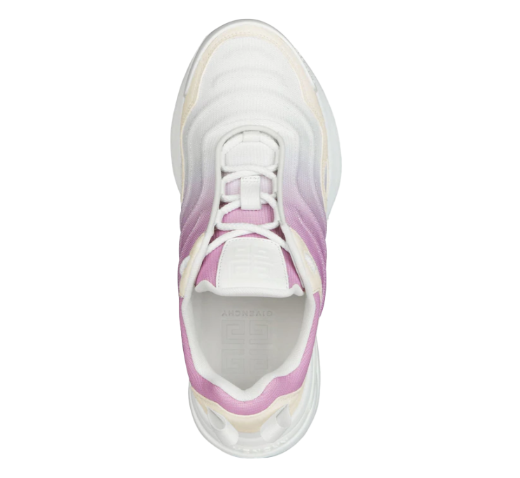 Givenchy 2° Choice – roze polyester trainers – bovenaanzicht met veters en roze hielrand