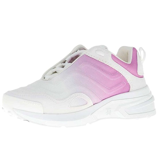 Givenchy 2° Choice – roze polyester trainers – schuin zijaanzicht met veters en dikke witte zool
