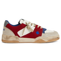 Spiker-sneakers van rood suède en kalfsleer