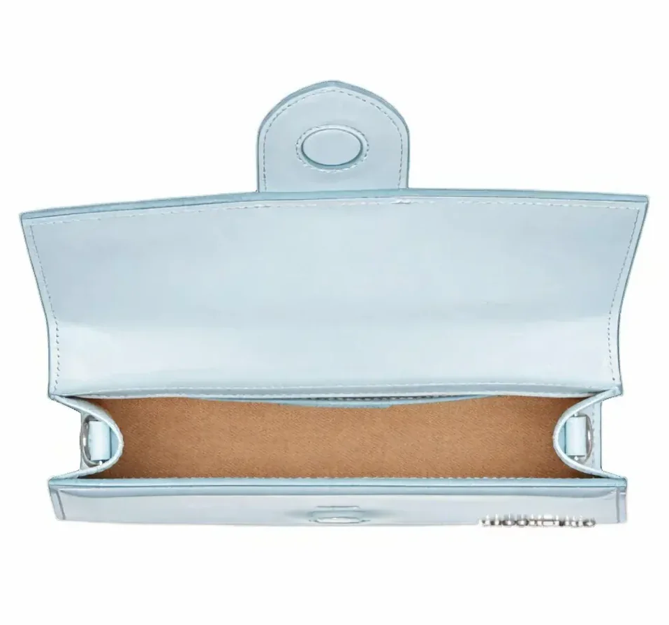 Jacquemus – Le Grand Bambino light blue shoulder bag – open top showing brown lining
