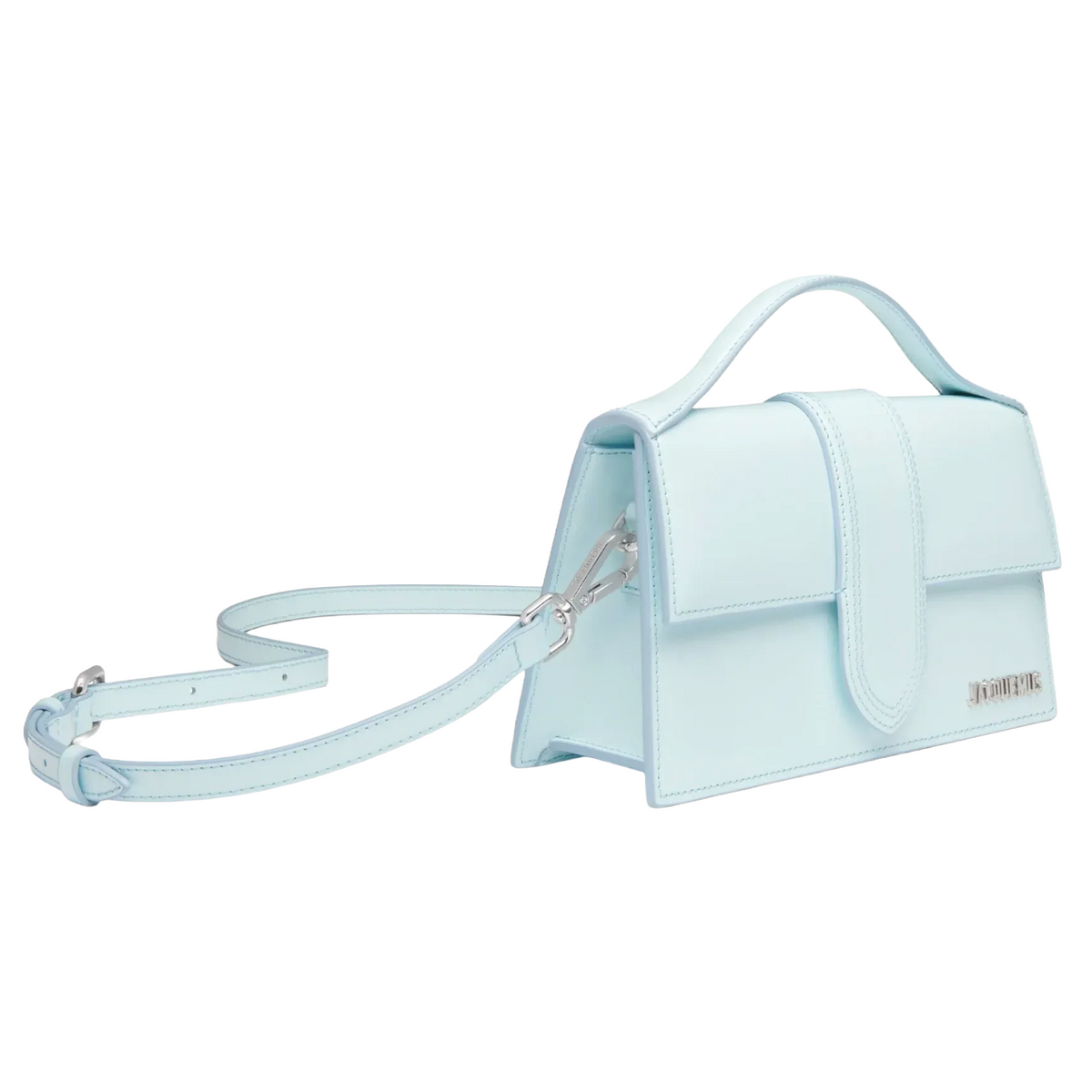 Jacquemus – Le Grand Bambino light blue shoulder bag – three-quarter view with detachable strap