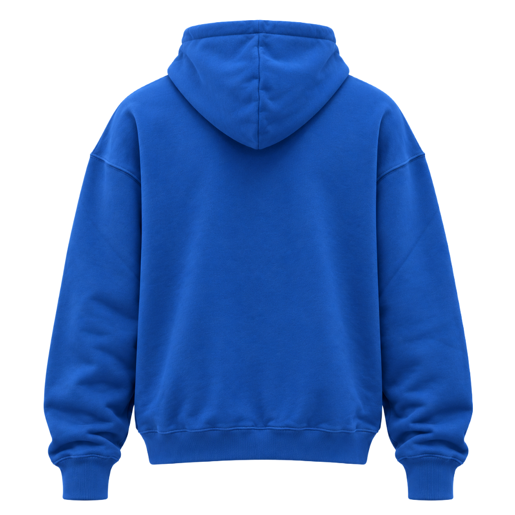 amiri – Logo Hoodie in Blue – plain blue back view, laid flat