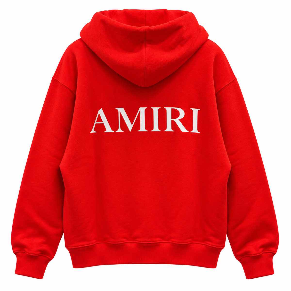 Amiri – Logo Hoodie in Red – Back view showing white AMIRI lettering and hood