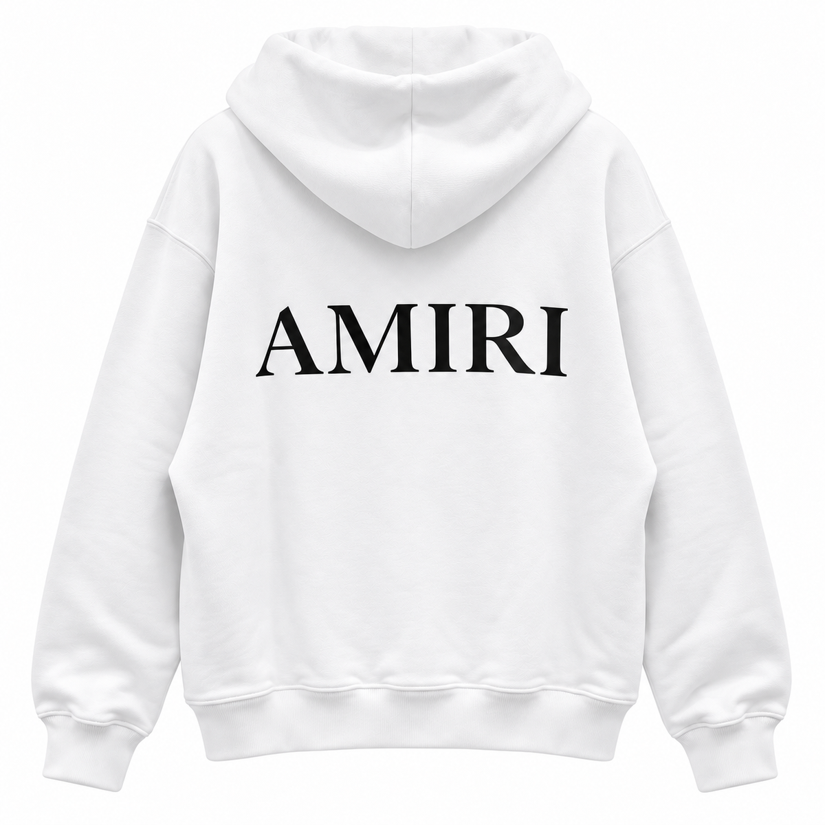 amiri – Logo Hoodie in White – back flat view with large black AMIRI lettering