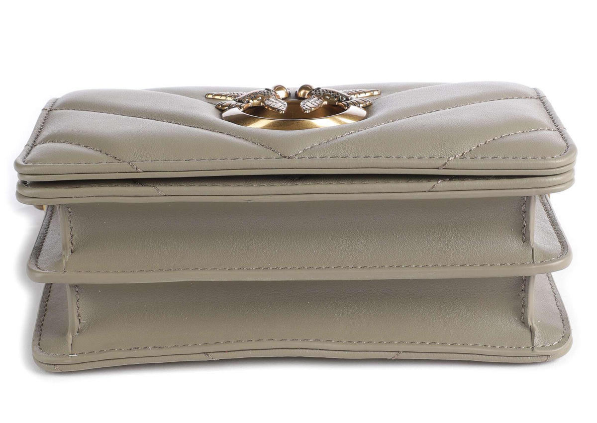 pinko – Love Click Mini Crossbody Bag – Beige bag shown flat from the side