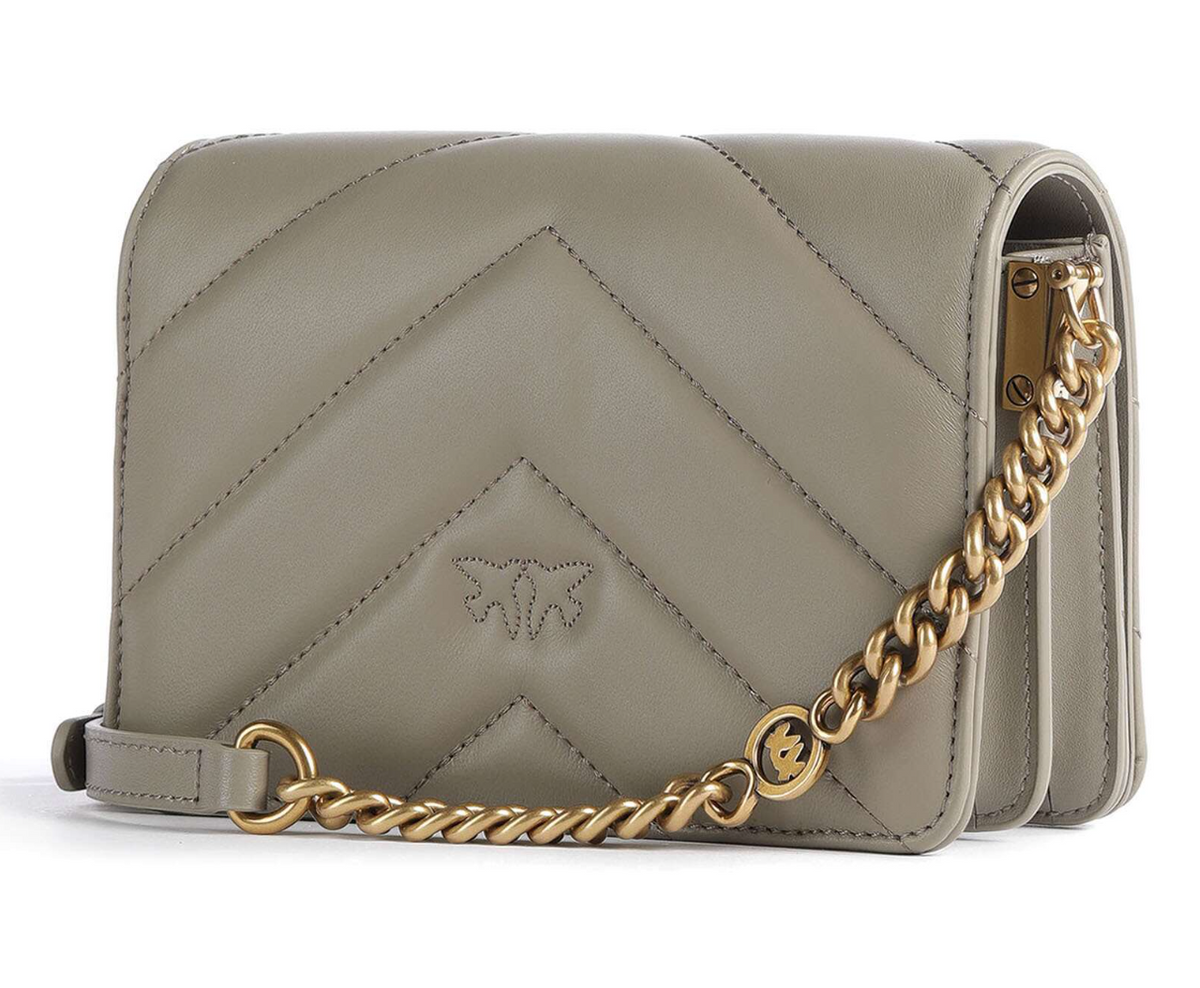 pinko – Love Click Mini Crossbody Bag – Beige rear three-quarter view with chain strap