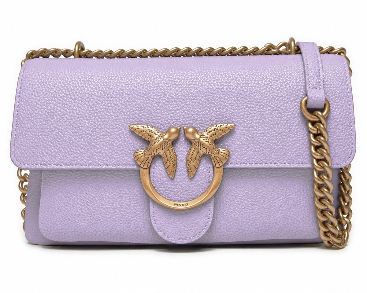 pinko – Pinko Love One Soft Mini Shoulder Bag – lilac front view with gold chain