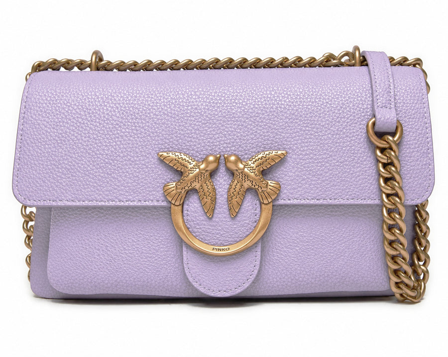 pinko – Pinko Love One Soft Mini Shoulder Bag – lilac front view with gold chain