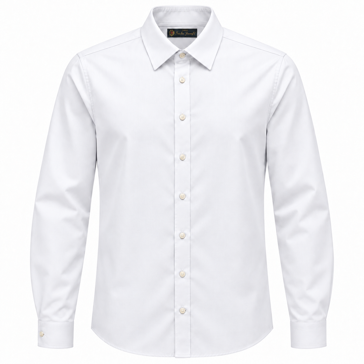 Loro Piana Tessuto – Robi Regular-Fit Shirt in White – front flat product view with buttoned cuffs