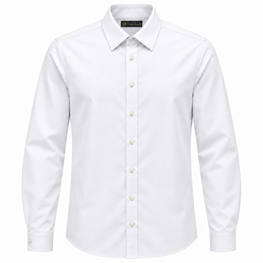 Loro Piana Tessuto – Robi Regular-Fit Shirt in White – front flat product view with buttoned cuffs