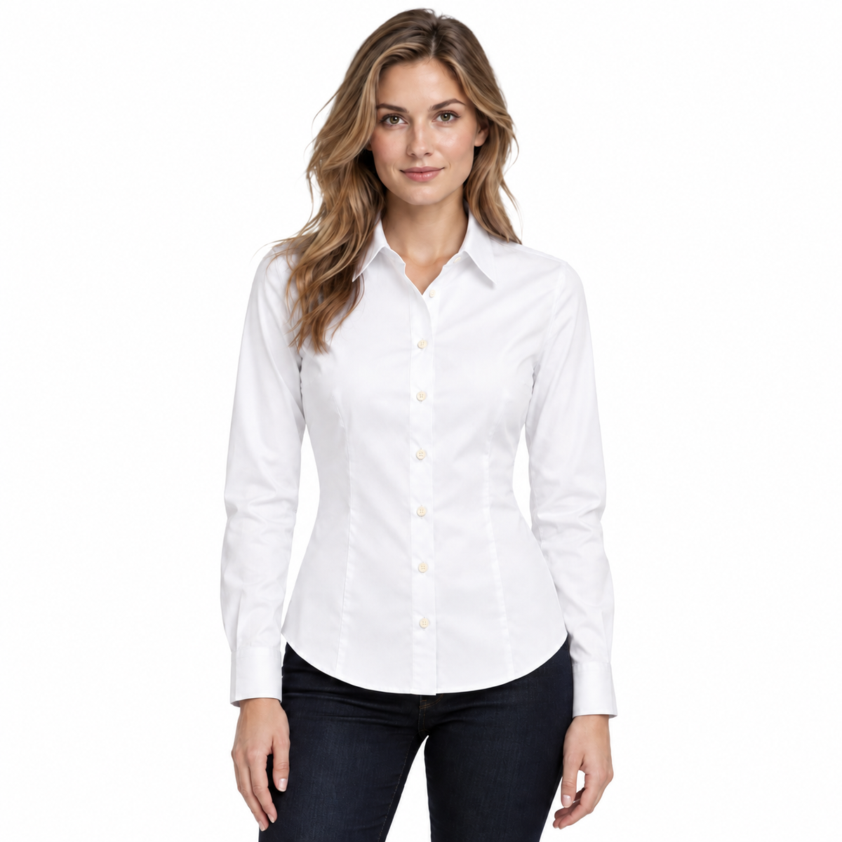 loro piana tessuto – Tessuto Rosa Slim-Fit Shirt – Model wearing the white shirt, shown from the front