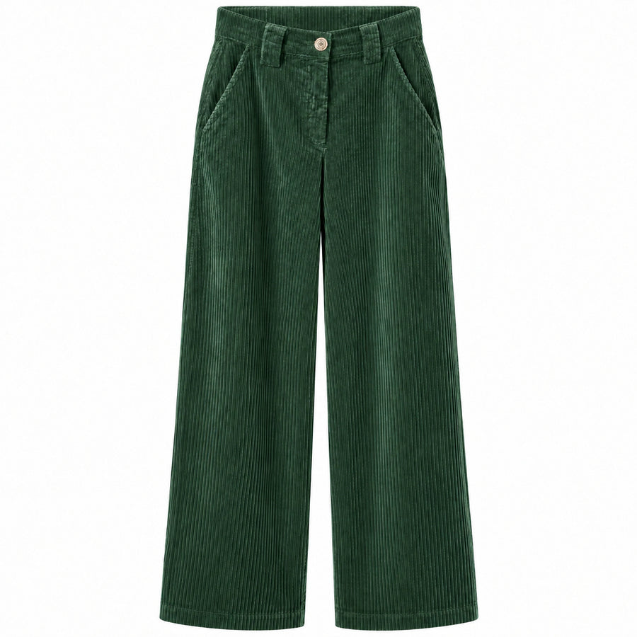 East Drive – green wide-leg corduroy trousers – front flat packshot